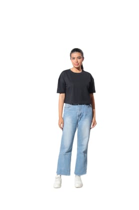 Kinnko Premium Cotton Womens Black Solid Crop T-Shirt  Plain