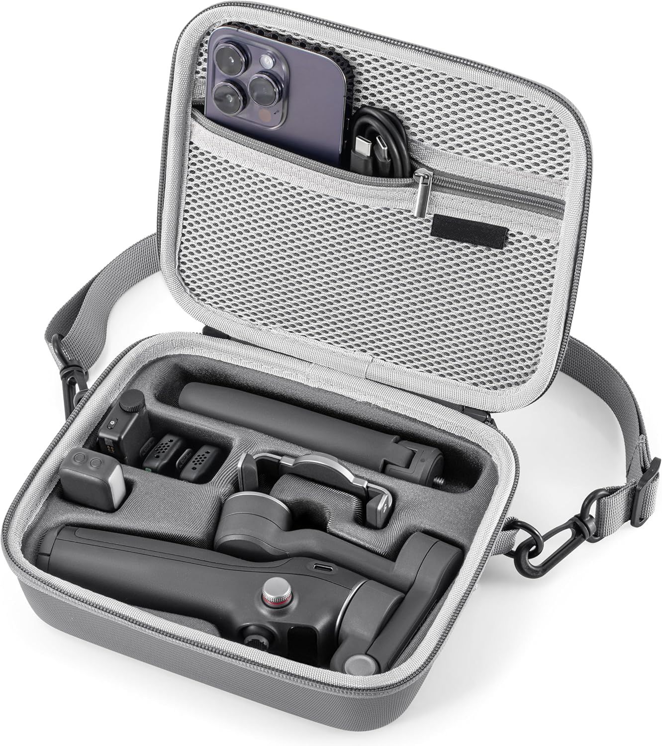 LEQTRONIQ Osmo Mobile 7P/8 Case, Portable PU Shoulder Bag for DJI OM 7 Pro/OM8 Gimbal Stabilizer Travel Case (Gimbal not Included) Grey / OM7/7P