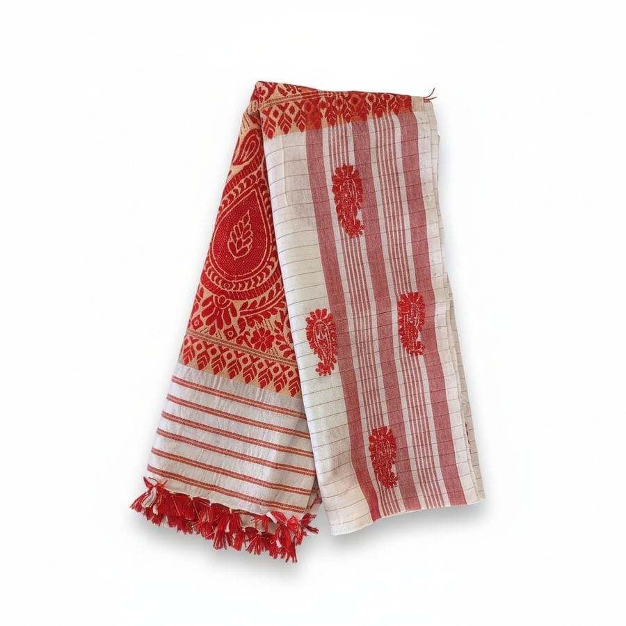 Traditional Red and White Paisley Dupatta
