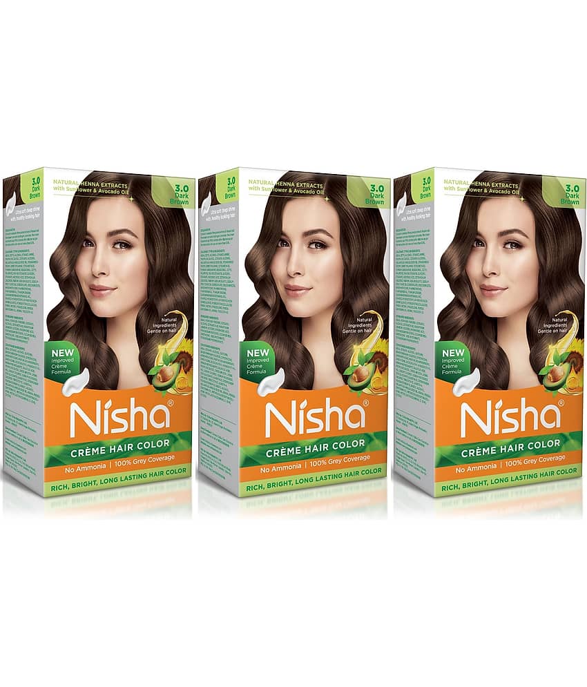 Nisha Creme Hair Color 7.0 Dark Blonde 120g Pack of 3, Permanent Hair Colour for Long Lasting Hair, 100% Grey Coverage