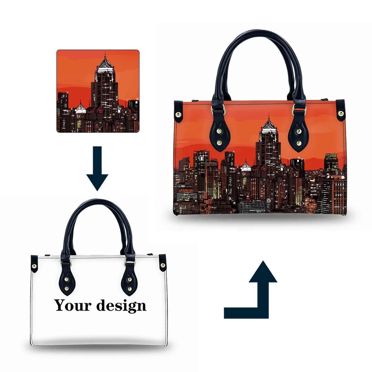 Designer City Pattern Luxury Handbags For Women Ladies Hand Bags Hard Botton Tote Bag Custom Large Tote Bag