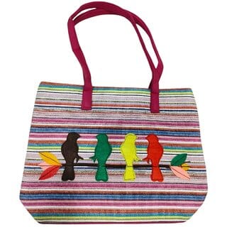 Pink Premium Cotton Birds Design Multipurpose Bag For Women