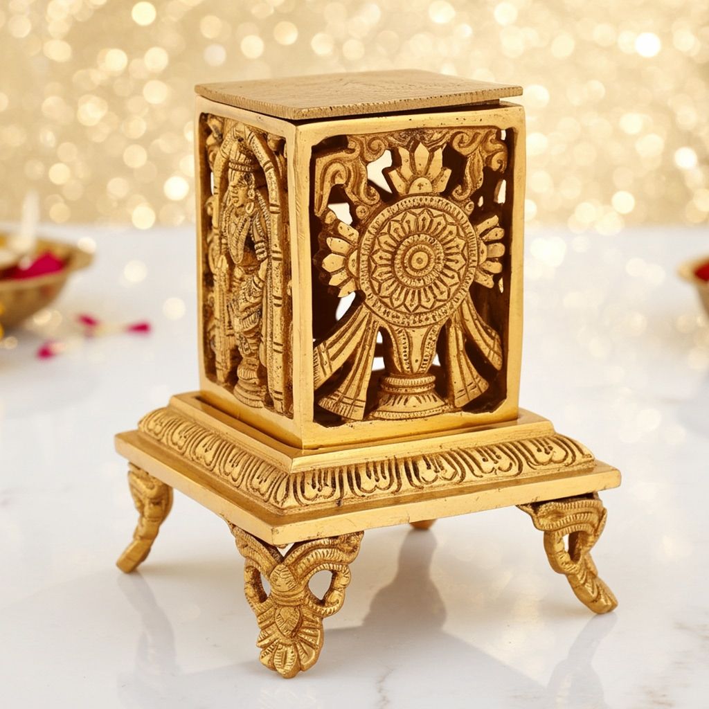 Brass Chowki for God Idol Statue - Traditional Handcrafted Base, Length : 4.7 Inch (BSMAS1636 C)