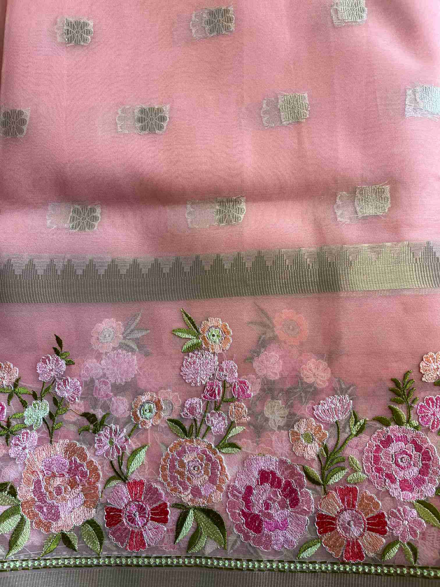 Organza Saree with floral embroidery