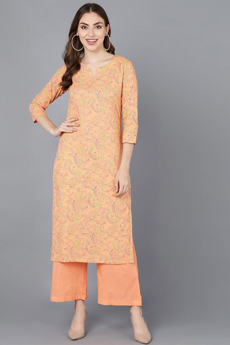 Peach Cotton Straight Kurta VCK8581
