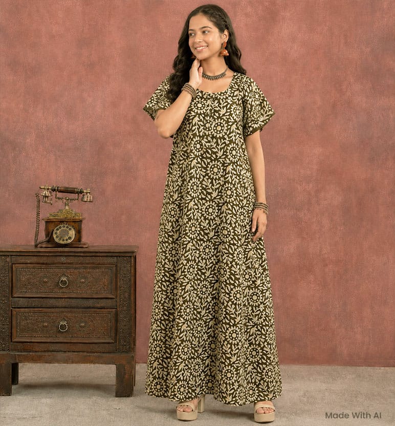 Handcrafted Batik Print Cotton Gown