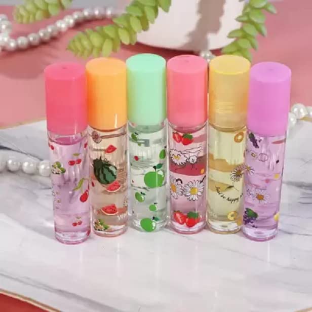 Elecsera Transparent Moisturizing Fruity Roll On Lip Oil Fruit (Pack of: 6, 21.6 g) Multicolor