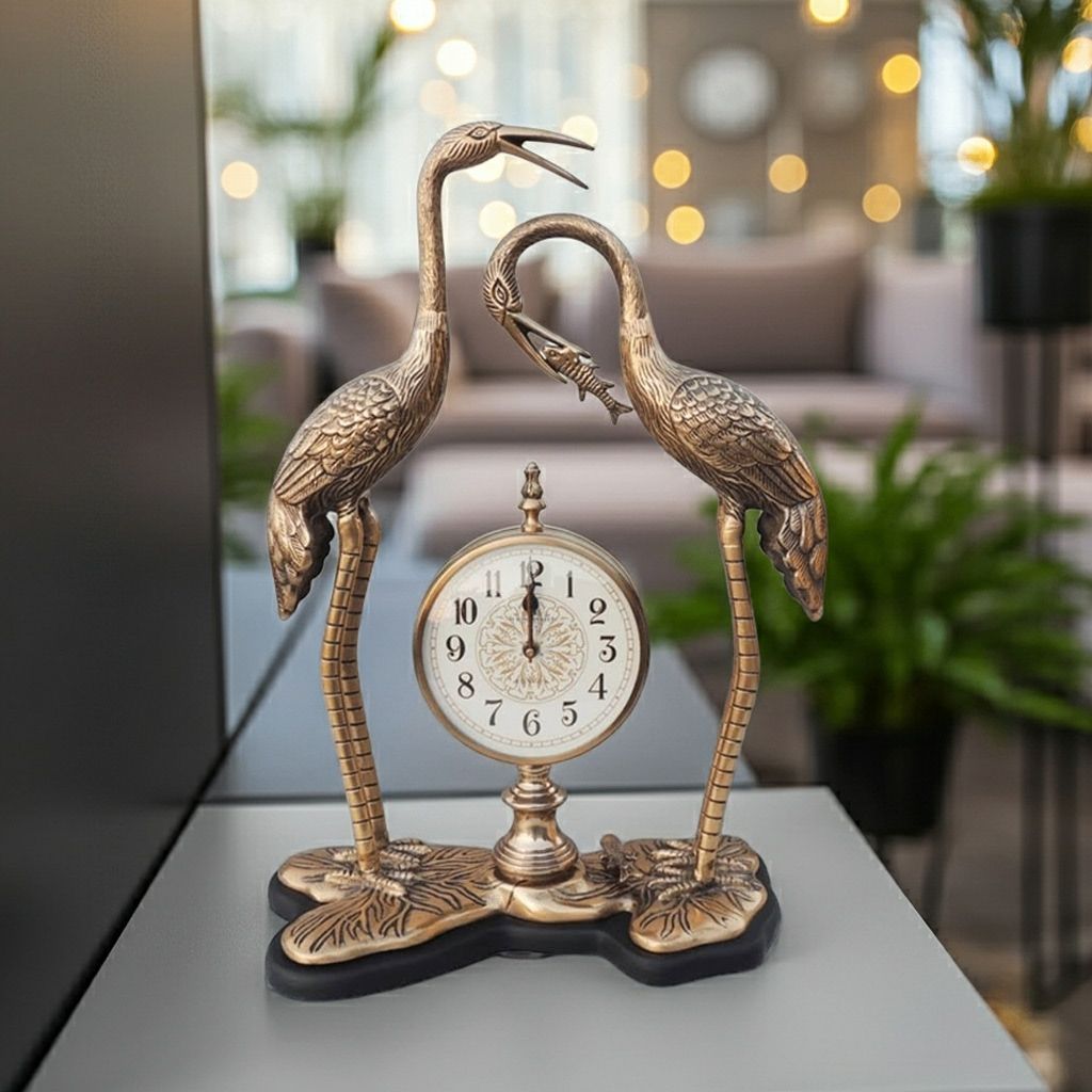 Aluminium Decorative Clock With Duck Pair, Diwali Gifting Item (MRMAS236 H)
