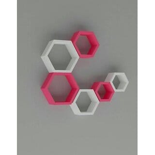 Onlinecrafts Wooden Wall Self Wooden Wall Shelf (Number Of Shelves - 6, White, Pink)