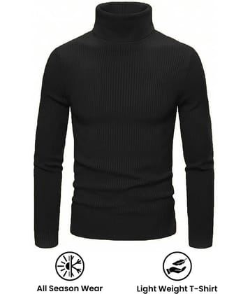 clafoutis Polyester Slim Fit Solid Full Sleeves Men's High Neck T-Shirt - Black ( Pack of 1 )