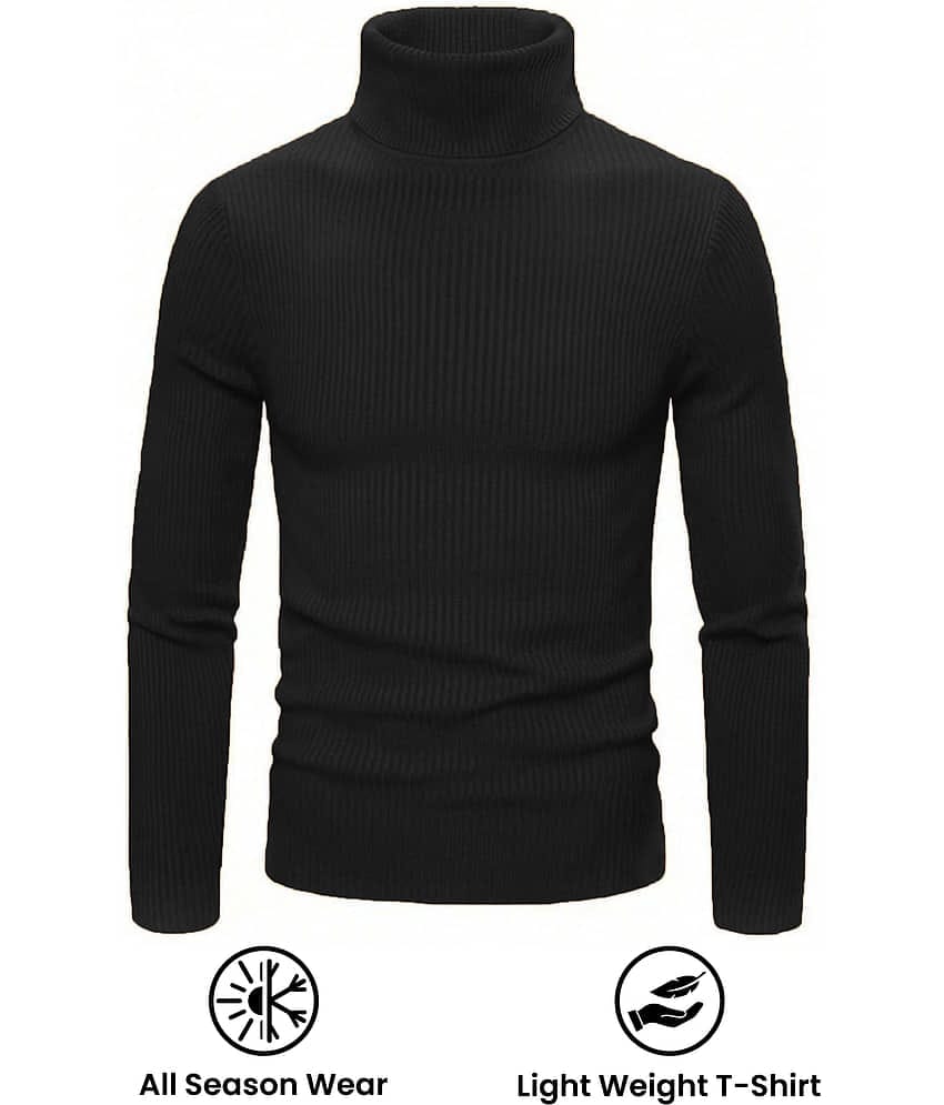clafoutis Polyester Slim Fit Solid Full Sleeves Men's High Neck T-Shirt - Black ( Pack of 1 )