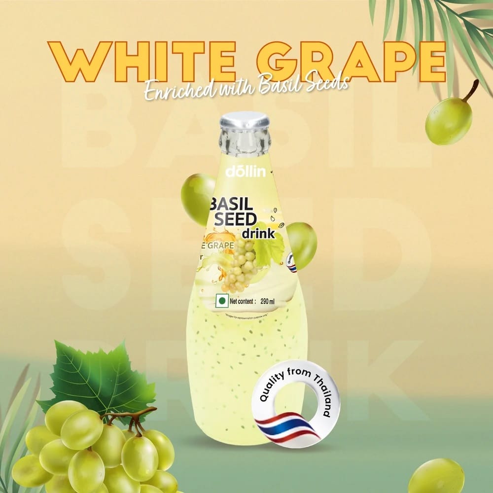 Dollin Basil Seed White Grape Juice Light Green Glass Bottle Drink 290ml