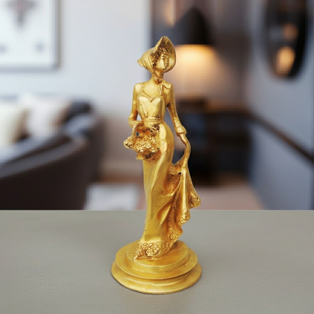 Brass Showpiece Lady Statue, Height : 14 Inch (BSMAS853 A)