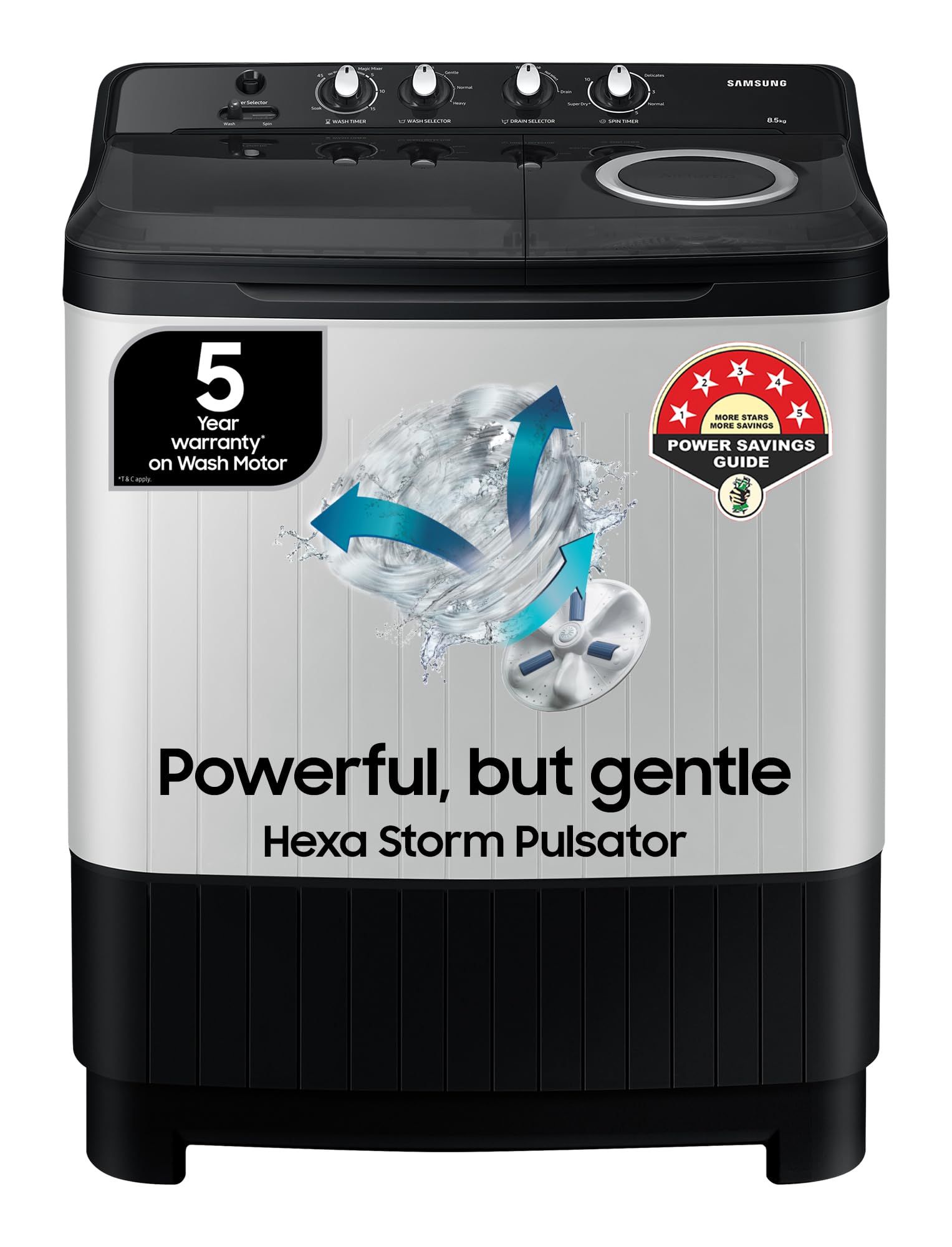 Samsung 8.5 kg, 5 star, Semi-Automatic Top Load Washing Machine (WT85C4200GG/TL, Air Turbo Drying, LIGHT GRAY, 5 Year Warranty on Wash Motor) Samsung 8.5 kg, 5 star, Semi-Automatic Top Load Washing Machine (WT85C4200GG/TL, Air Turbo Drying, LIGHT GRAY, 5