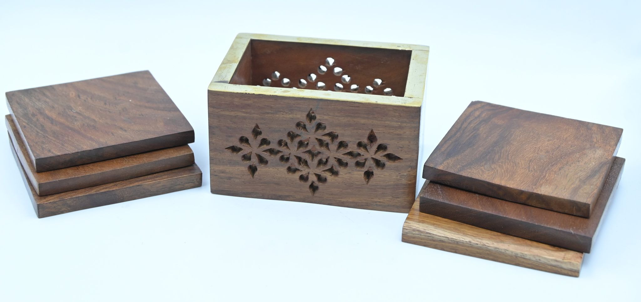 Wooden Tea Coaster Set with Jali Design