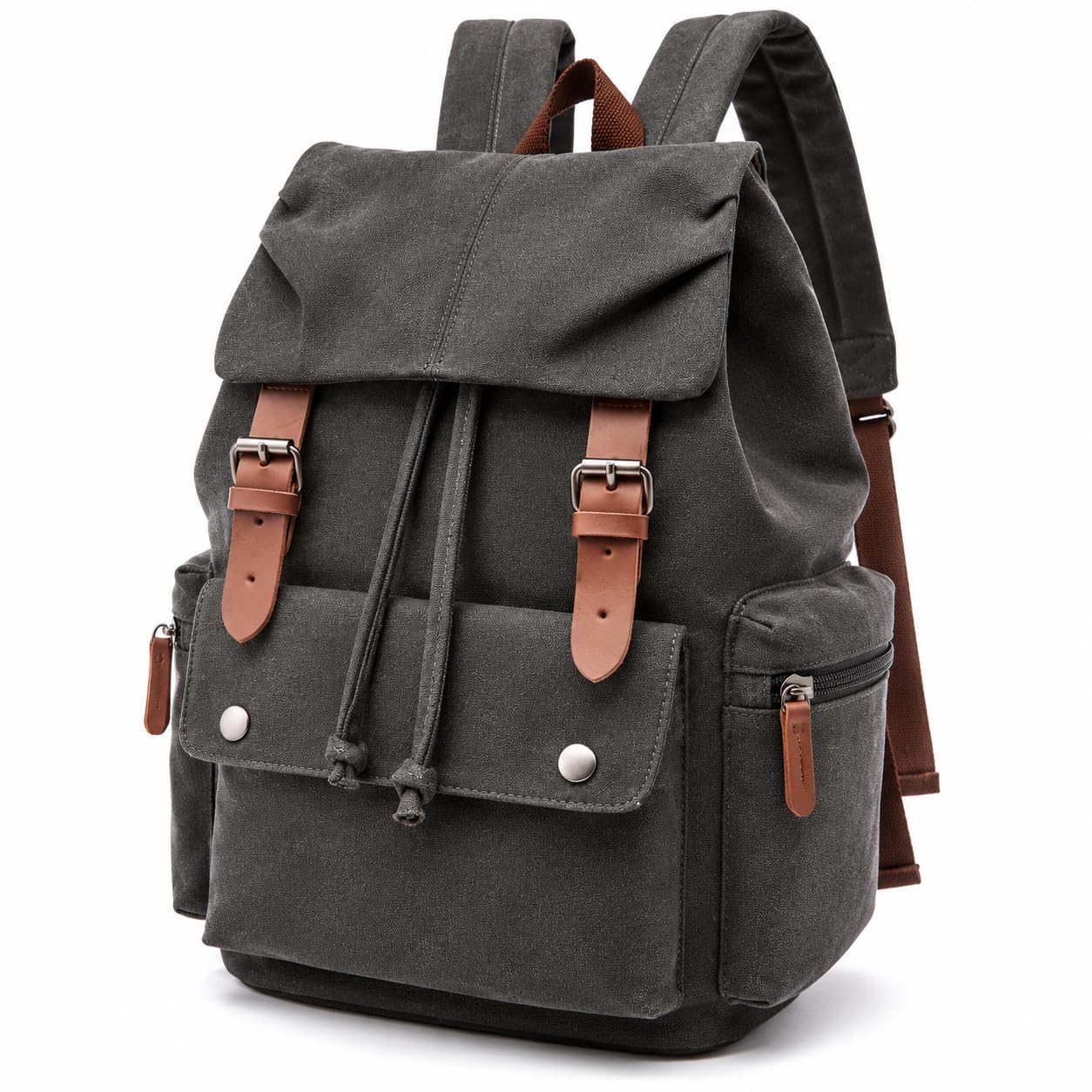 Turtle Trek Canvas Backpack with Laptop Compartment & Multiple Pockets Vegan Leather Rucksack for College, Office, Travel, Hiking & Daily Use, Daypack for Men & Women