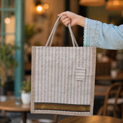 Eco-Friendly Jute Tote Bag with Minimal Stripe Design