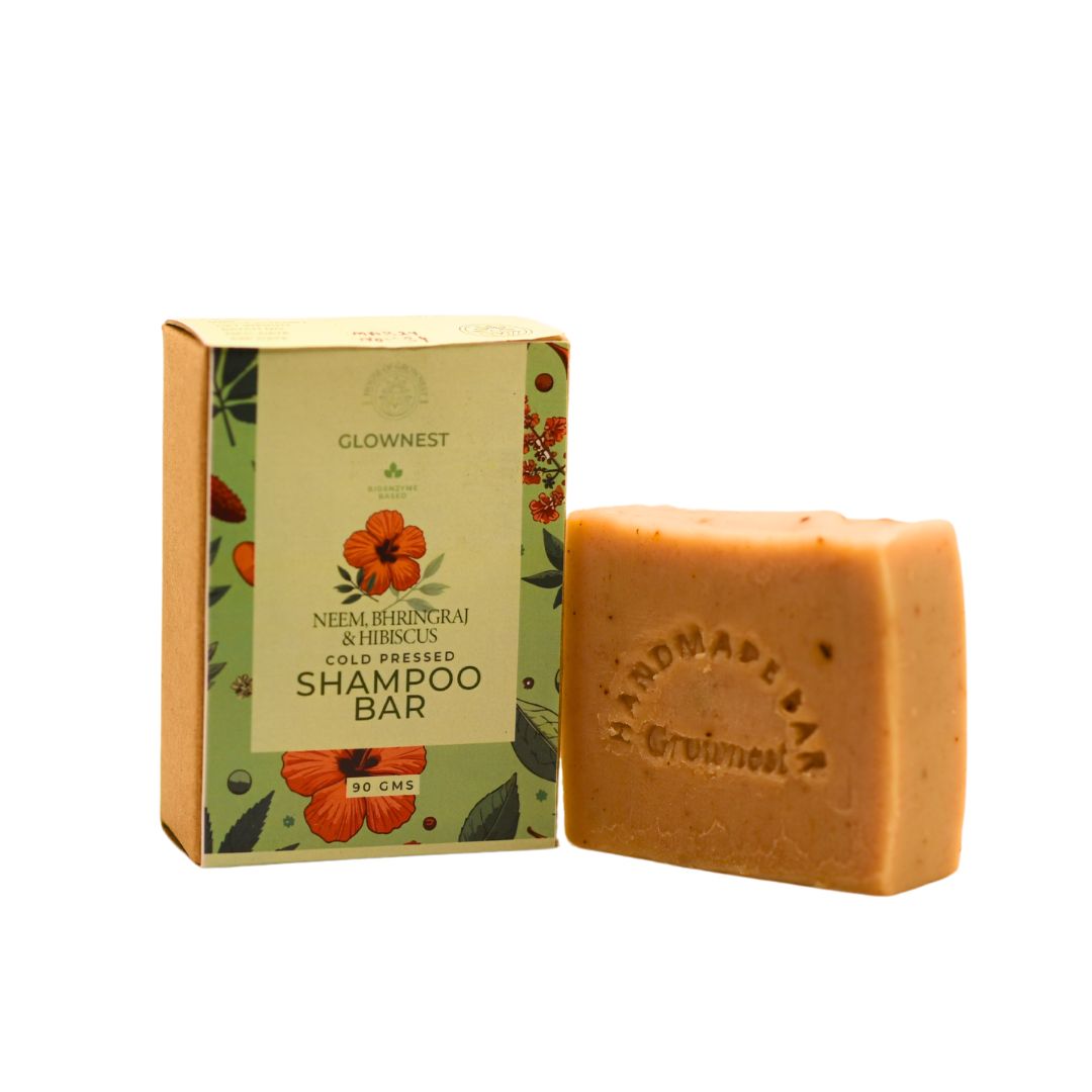 Glownest Bio Enzyme Based Neem Bhringraj & Hibiscus Cold Pressed Shampoo Bar (90g)