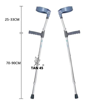 Tan45 Elbow Stick Crutches, with Adjustable Height & Movable Elbow Support, Light Weight, PVC Grip Handle (Pack of 1) Imported,Ideal for Senior Citizen & People with Injury Walking Aid Aluminium