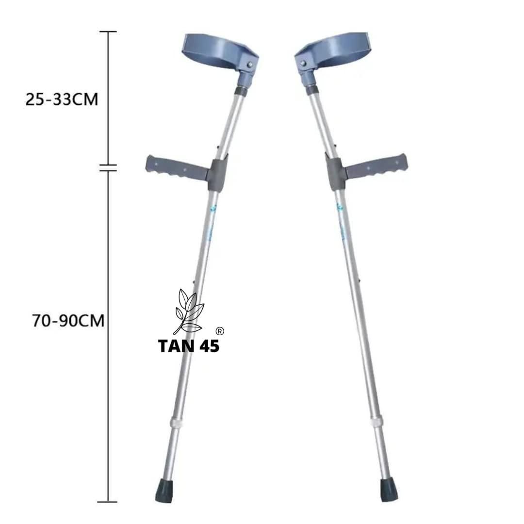 Tan45 Elbow Stick Crutches, with Adjustable Height & Movable Elbow Support, Light Weight, PVC Grip Handle (Pack of 1) Imported,Ideal for Senior Citizen & People with Injury Walking Aid Aluminium