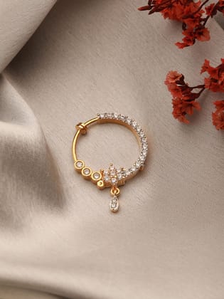 Gold Toned AD Zircon Studded Floral Designer Spring Nath