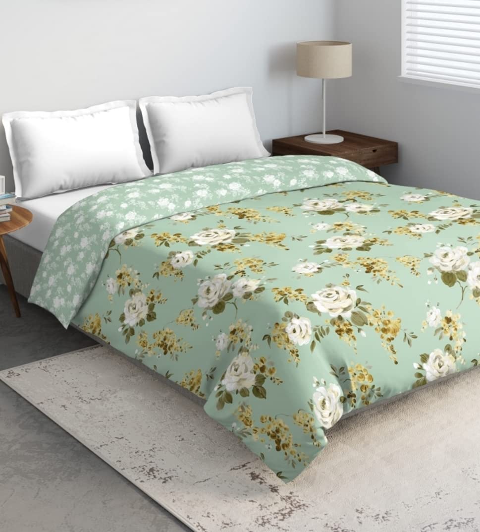 DDECOR - Primary Collection 100% Cotton Floral Pattern 136TC King Quilt |229 CM X 274 CM| - Green