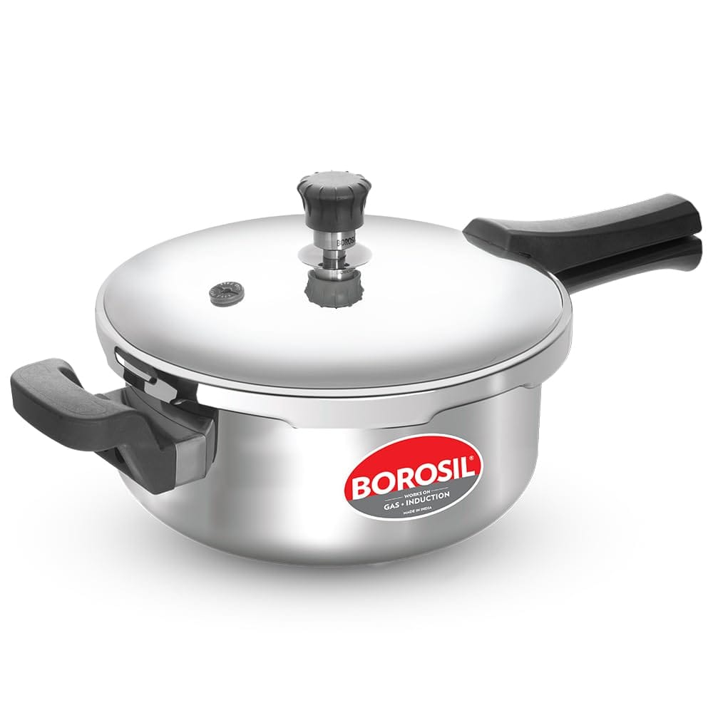 Borosil 2 L Triply Outerlid Presto Cooker | SS304 Food Grade Stainless Steel Pressure Cooker | Gas Stove & Induction Compatible