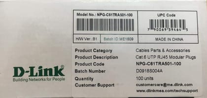 D-Link Cat 6 Rj 45 Cable Connector - Pack Of 100 Pieces, Silver