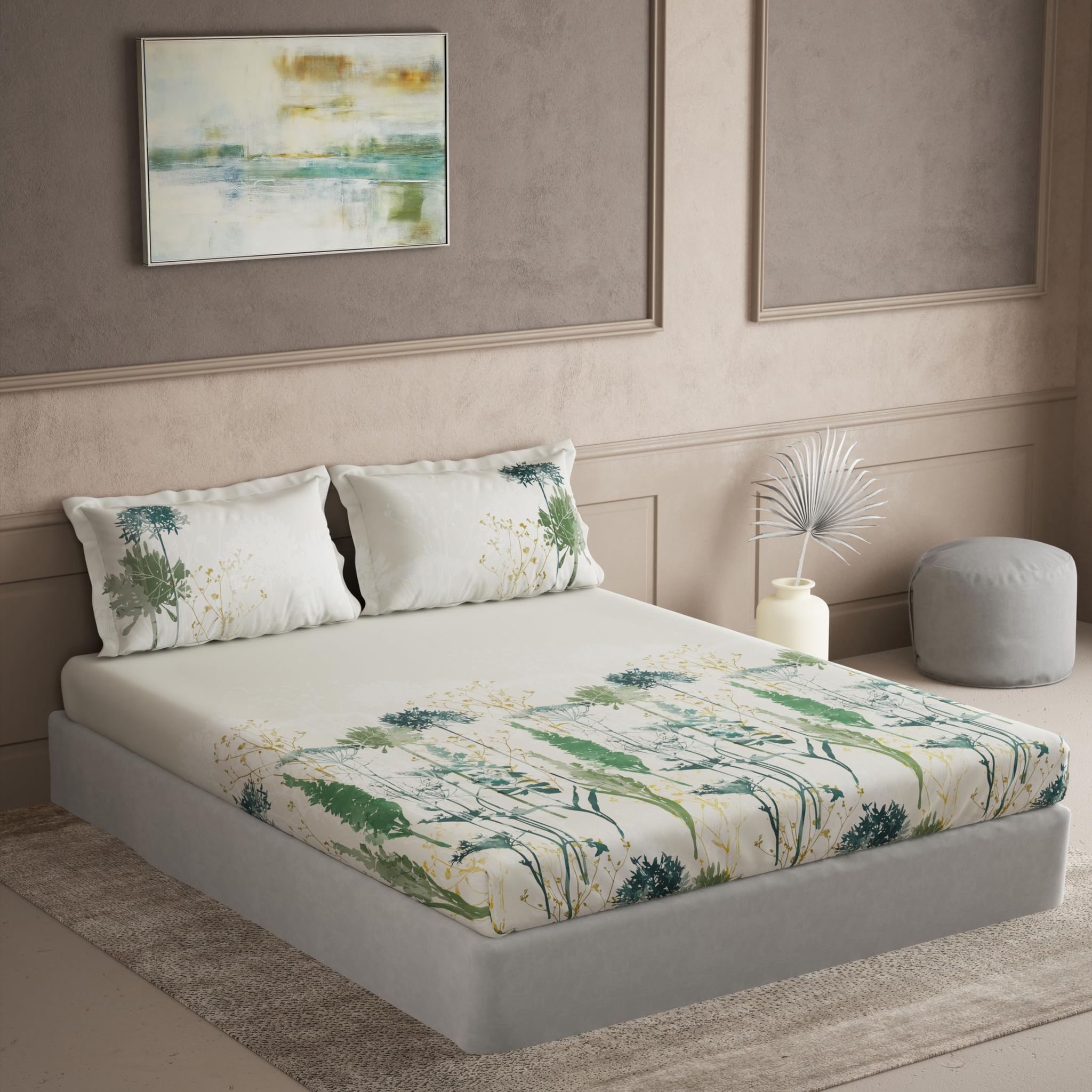 DDECOR - Maxima Collection 100% Cotton Contemporary Pattern 180TC Super King |274 CM X 274 CM| with 2 Pillow Covers - Green