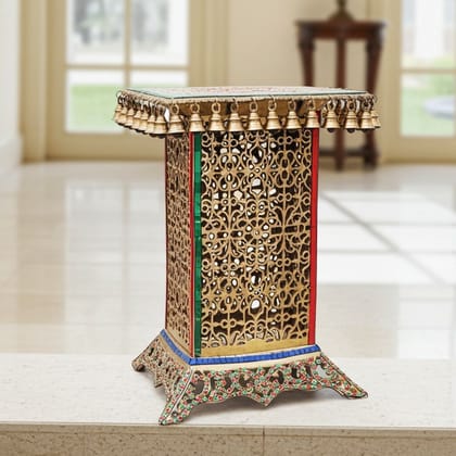 Brass Stool for God Idol with Turquoise Coral Stone Finish - Premium Decorative Stand, Height : 20.8 Inch (BSMAS502 X)