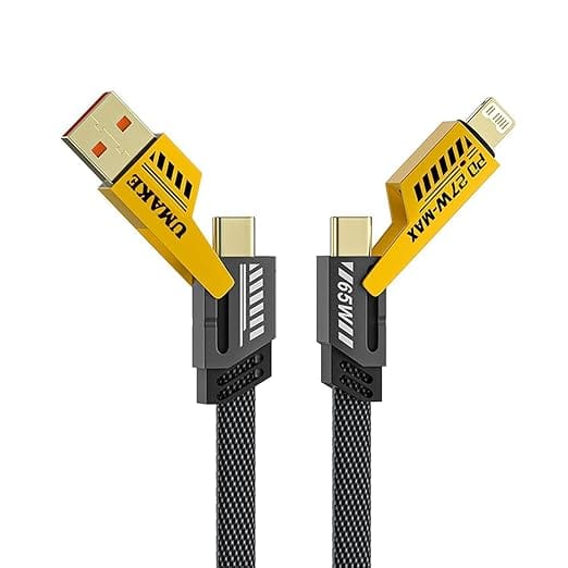 4-In-1 Multifunctional Fast Charging Cable, Metal Alloy Charging Cable, 65W Fast Charging, Braided, Multiple Ports for iPhone and Laptop