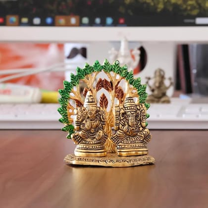 Dreamkraft Golden Divine Mini Ganesh Lakshmi Statue Intricately Designed Spiritual Showpiece (10 x 8 x 10 cm)