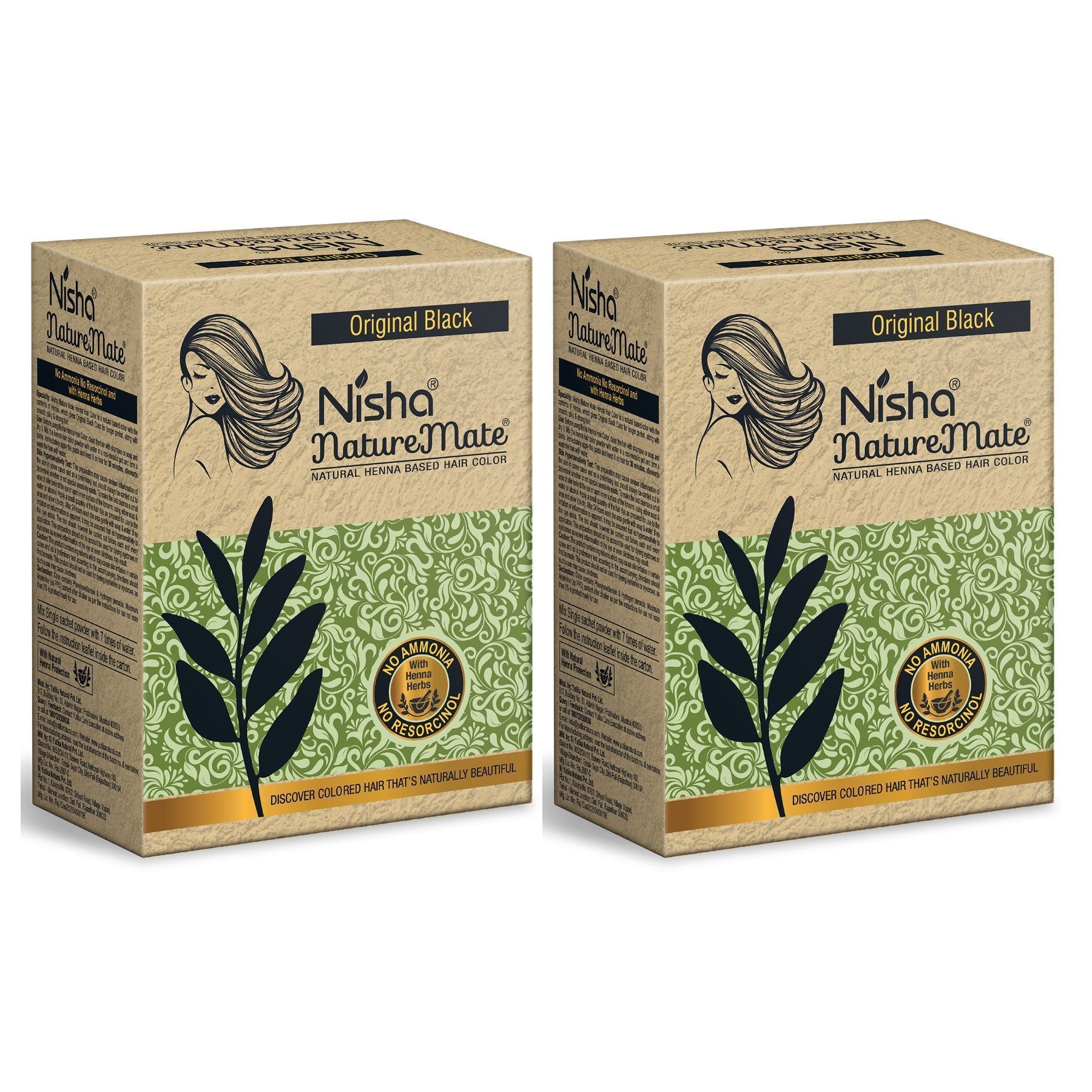 Nisha Nature Mate Henna Based Hair Colour Original Black 60gm Pack of 2, No Ammonia, No Resorcinol, 100% Grey Coverage
