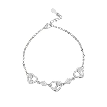 925 Sterling Silver Infinity Heart Bracelet with Cubic Zirconia for Women & Girls I Weight - 4.08 g 925 Sterling Silver Infinity Heart Bracelet with Cubic Zirconia for Women & Girls I Weight - 4.08 g