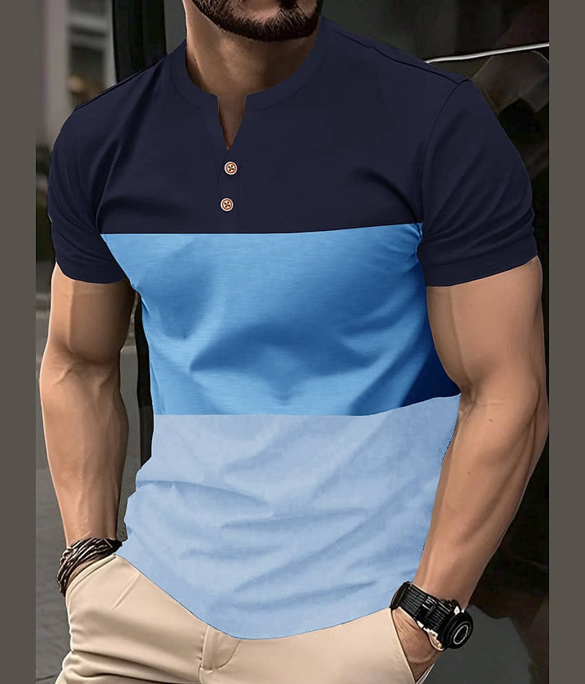 Eyebogler Polyester Regular Fit Colorblock Half Sleeves Men's Mandarin Collar T-Shirt - Multicolor ( Pack of 1 )