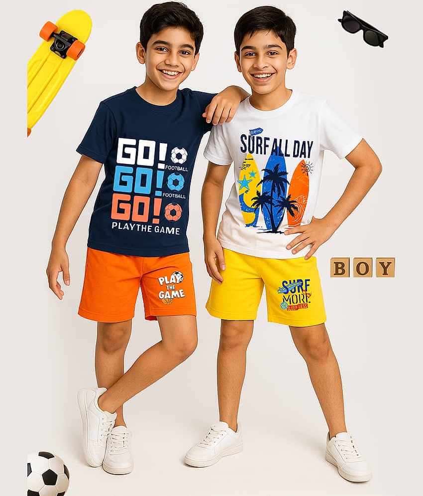 Kuchipoo Pack of 2 Boys Cotton Blend T-Shirt & Shorts Set ( Multicolor 1 )