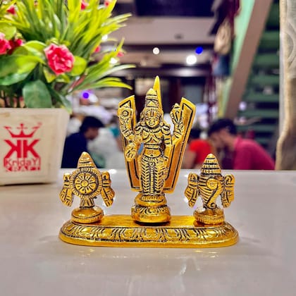 Divine Lord Tirupati Balaji Venkateswara Swami: Gold-Plated Antique Figurine for Car Dashboard, Home & Office Decor