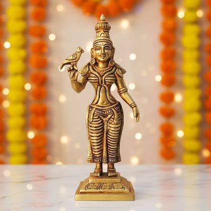 Brass Meenakshi Devi Murti – Premium Brass Temple Decorative Idol, Height : 9.5 Inch (BSMAS1457 F)