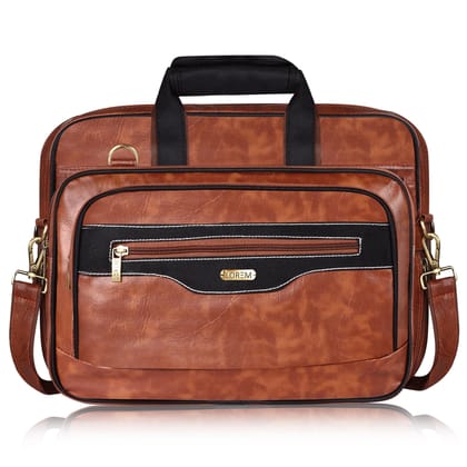 LOREM Tan & Black Color Faux Leather 28L Laptop Messenger Bag For Men BG102 LOREM Tan & Black Color Faux Leather 28L Laptop Messenger Bag For Men BG102