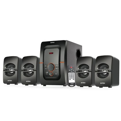 Intex Bang Plus 4.1 Channel Bluetooth Home Theater, Multimedia Speaker System, 78W Output, FM, USB, AUX, Surround Sound, Wall Mount or Table Top, Remote Control (Black)