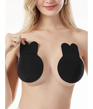GEEO Sticky Adhesive Silicone Rbbit Shape Nipple Covers Waterproof Reusable Ultra Thin Nipples Covers Pack of 2 Pcs Cotton (Black)