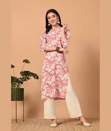 MAUKA Pack of 1 Rayon Printed Straight Women's Kurti - ( Pink )