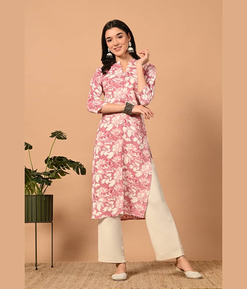 MAUKA Pack of 1 Rayon Printed Straight Women's Kurti - ( Pink )