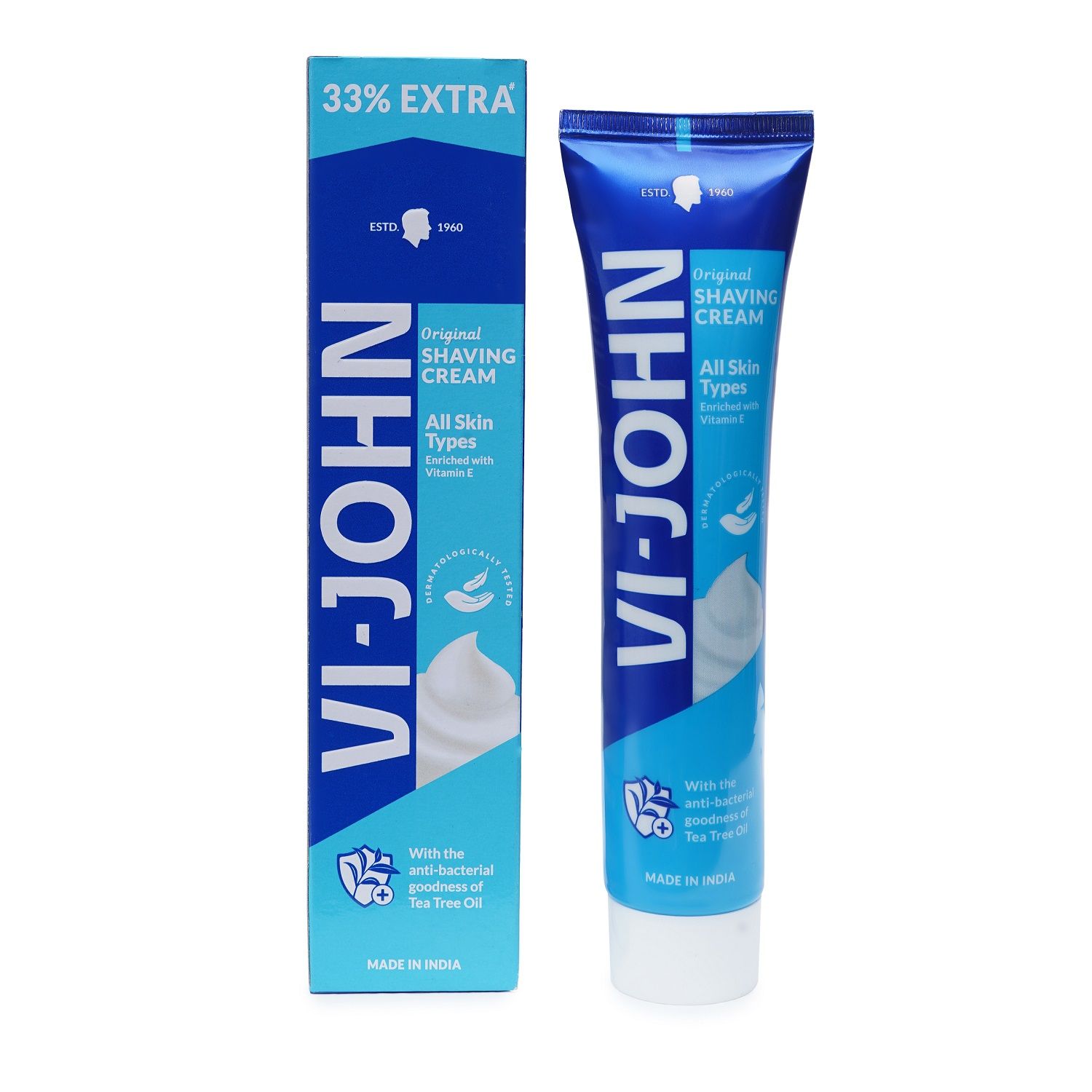 VI-JOHN  Dermatologically Tested All Skin Type Shaving Cream enriched with Vitamin E & Tea Tree Oil -124g (Pack of 12)