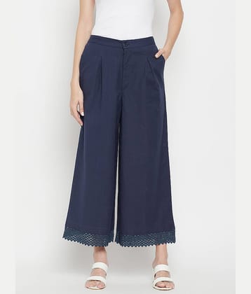 FASHJONS 360 Navy Cotton Flared Women's Palazzos ( Pack of 1 )