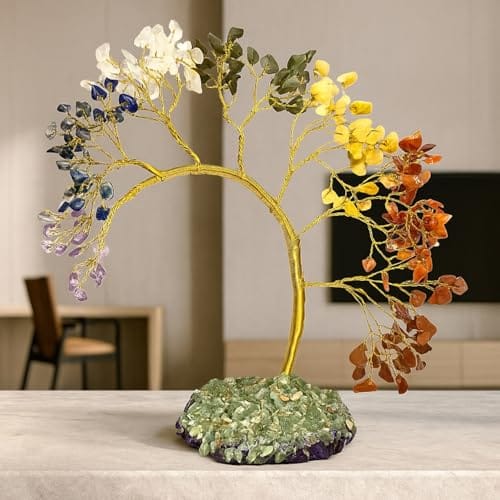 JD FRESH 200 Beads 7 Chakra Crystal Bend Tree/Good Luck & Positive Energy/Feng Shui Vastu Showpiece Gift for Home
