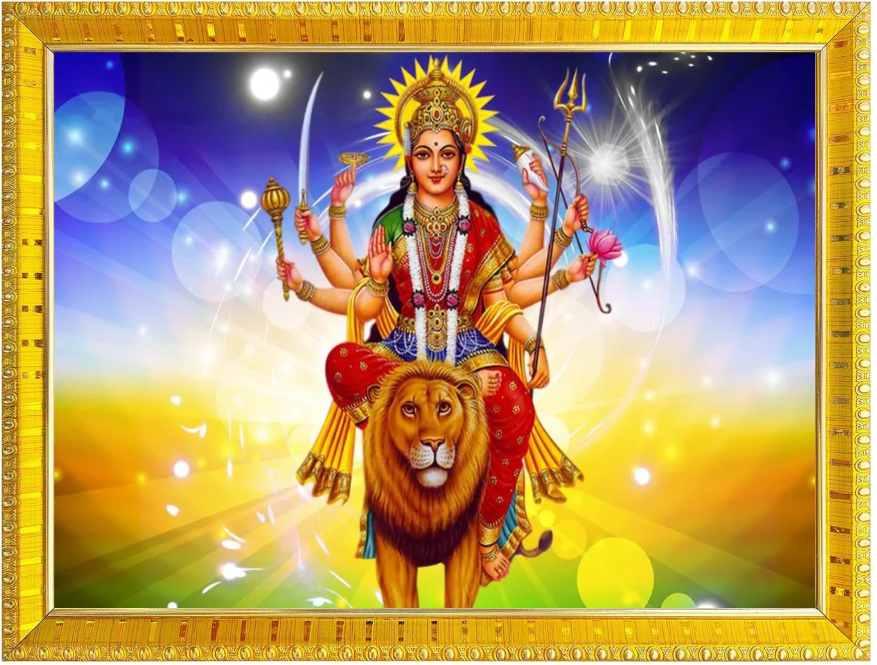 NOKKES Sherawali maa veshno maa durga maa photo Golden 5X7 Inch Photo Frame_AQW14