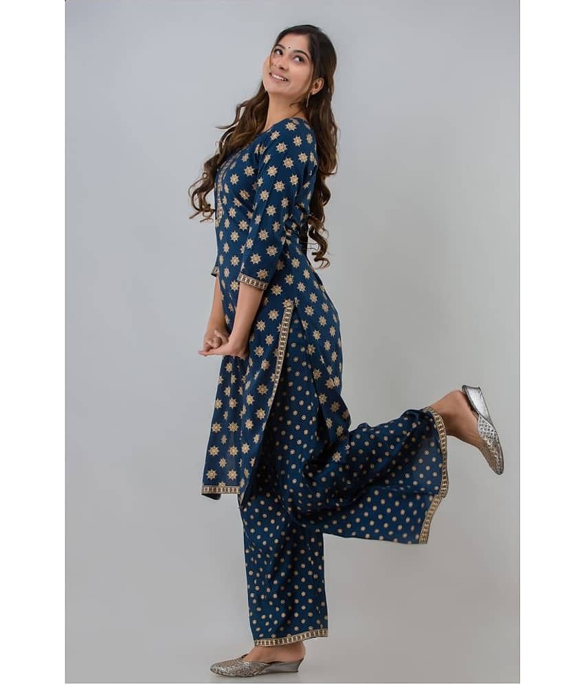 Lee Moda - Straight Rayon Blue Women's Stitched Salwar Suit ( Pack of 1 )