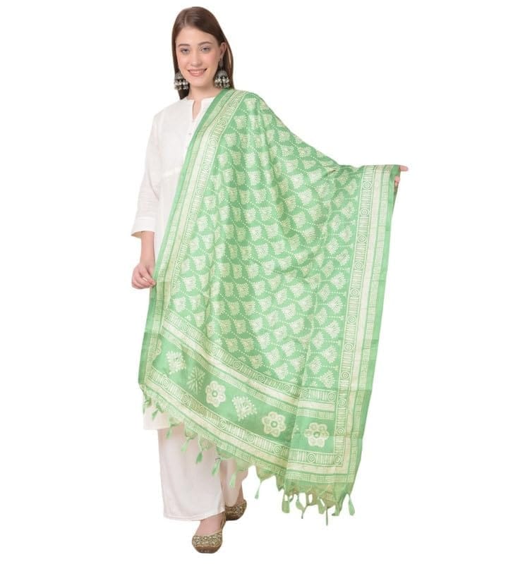 Women's Art Silk Printed Dupatta (Light Green)-PID47059