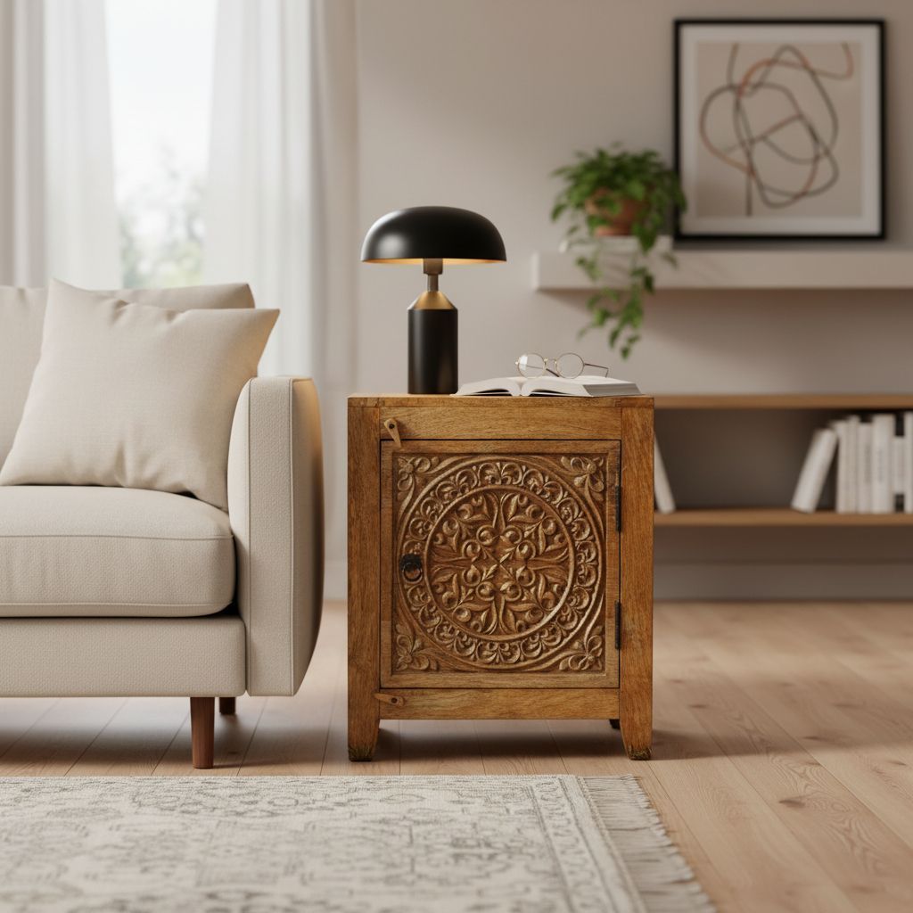 Wooden Nightstand Bedside Table Handicraft Bedroom Furniture